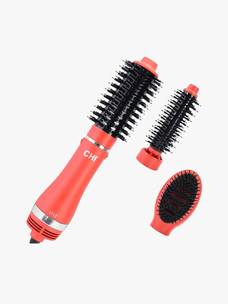 Chi Round 3-In-1 Blowout Brush Dryer in branded components on a light gray background